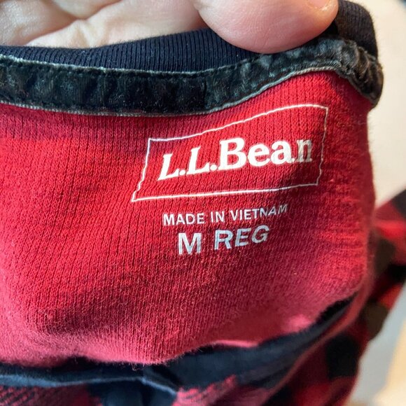 LL Bean Women M Waffle One Piece Pajama Red Buffalo Plaid Longjohns Button Front - Picture 4 of 10
